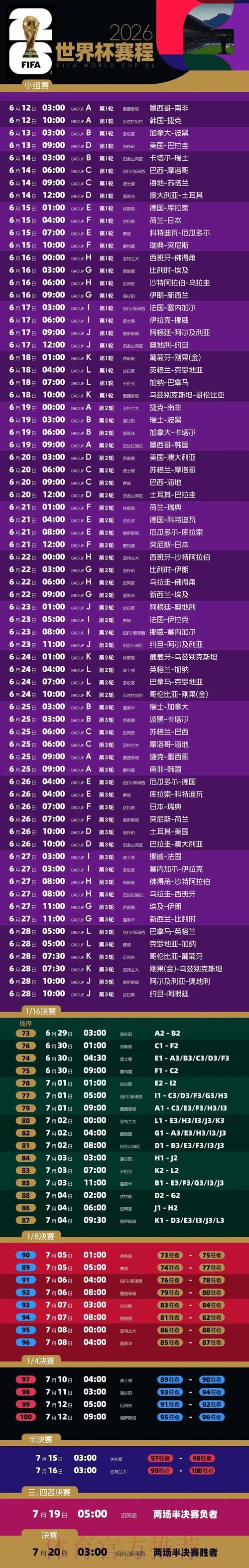 2026世界杯每日赛程最新全程直播直播平台